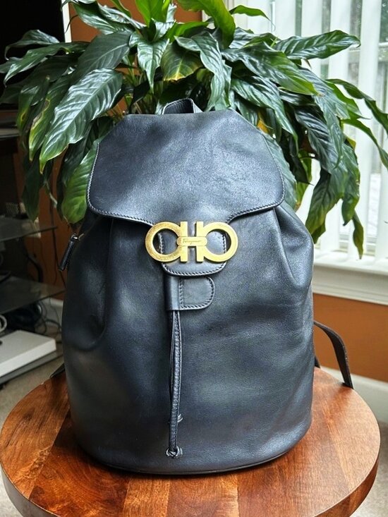 SALVATORE FERRAGAMO Gancini Leather Backpack, Black main image 7